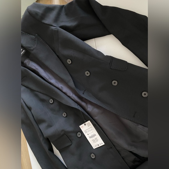 Zara Tailored Double Breasted Coat Black ZW COLLECTION size XS NWT - Picture 15 of 16